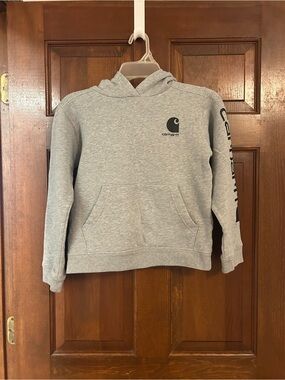 Carhartt Light Gray Pullover Hoodie with Sleeve Logo